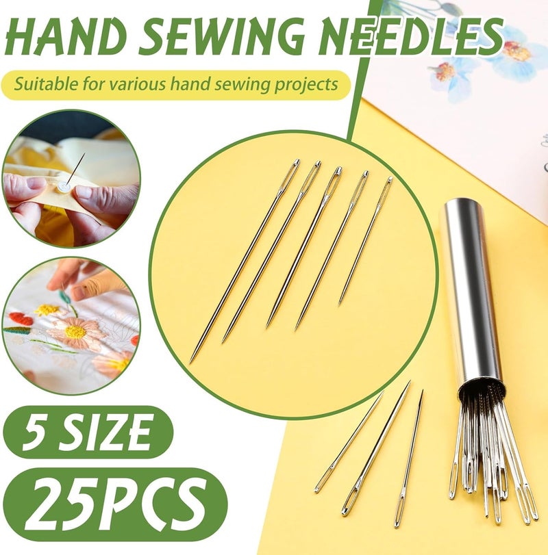 FTEVEN Embroidery Needles, 25PCS Large Eye Sewing Needles, 5 Size Hand Sewing Needles with Aluminium Storage Tube Threaders,Sewing Sharp Needles for Stitching Crafts, Quilting - Image 4